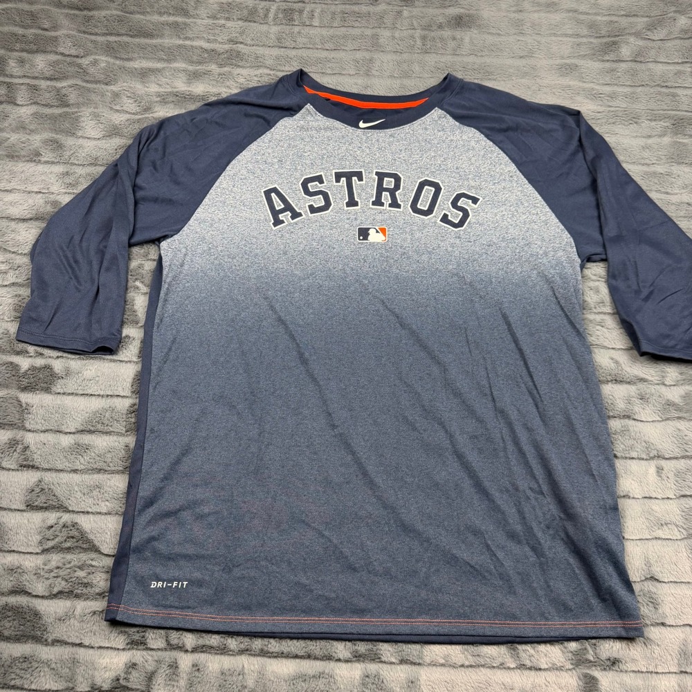 Nike Houston Astros MLB Dri-FIT 3/4 Sleeve Raglan Shirt Mens XL Navy 903193-456